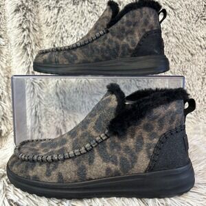 Hey Dude Denny Leo Nut Boots‎ Slip On Booties Size 7 Leopard Print Faux Fur